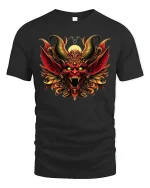 Inferno Demon T-Shirt - Fiery Horned Beast Art Tee - black t-shirt on white background