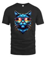 Sunset Cool Cat T-Shirt - Tropical Beach Vibe Tee - black t-shirt on white background