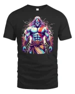 Thunder God Warrior T-Shirt - Myth Power Art Tee - black t-shirt on white background