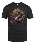 Firestorm Dragon T-Shirt - Mythic Oriental Art Tee - black t-shirt on white background