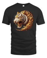 Golden Tiger Fury T-Shirt - Majestic Wild Power Tee - black t-shirt on white background