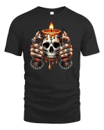 Skull Candle Hands T-Shirt - Gothic Witch Art Tee - black t-shirt on white background