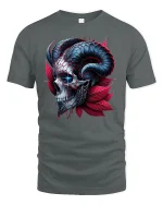 Dark Skull Horns T-Shirt - Gothic Devil Art Tee - gray t-shirt on white background