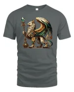 Golden Griffin T-Shirt - Mythic Guardian Art Tee - gray t-shirt on white background