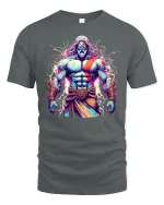 Thunder God Warrior T-Shirt - Myth Power Art Tee - gray t-shirt on white background