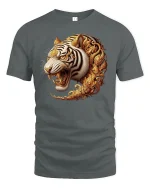 Golden Tiger Fury T-Shirt - Majestic Wild Power Tee - gray t-shirt on white background