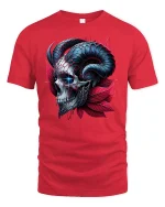 Dark Skull Horns T-Shirt - Gothic Devil Art Tee - red t-shirt on white background