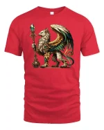 Golden Griffin T-Shirt - Mythic Guardian Art Tee - red t-shirt on white background