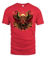 Inferno Demon T-Shirt - Fiery Horned Beast Art Tee - red t-shirt on white background