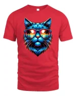 Sunset Cool Cat T-Shirt - Tropical Beach Vibe Tee - red t-shirt on white background