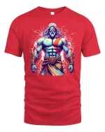 Thunder God Warrior T-Shirt - Myth Power Art Tee - red t-shirt on white background