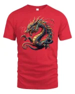 Firestorm Dragon T-Shirt - Mythic Oriental Art Tee - red t-shirt on white background