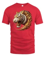 Golden Tiger Fury T-Shirt - Majestic Wild Power Tee - red t-shirt on white background