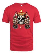 Skull Candle Hands T-Shirt - Gothic Witch Art Tee - red t-shirt on white background