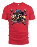 Wild West Skull T-Shirt - Cowboy Dice Art Tee - red t-shirt on white background