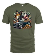 Gangsta Dog T-Shirt - Money Whiskey Car Art Tee - military green t-shirt on white background