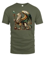 Golden Griffin T-Shirt - Mythic Guardian Art Tee - military green t-shirt on white background