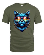 Sunset Cool Cat T-Shirt - Tropical Beach Vibe Tee - military green t-shirt on white background