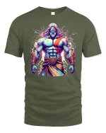 Thunder God Warrior T-Shirt - Myth Power Art Tee - military green t-shirt on white background