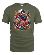 Old Sailor Anchor T-Shirt - Nautical Tattoo Art Tee - military green t-shirt on white background