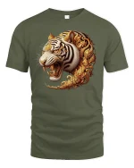 Golden Tiger Fury T-Shirt - Majestic Wild Power Tee - military green t-shirt on white background