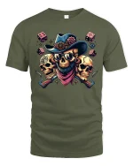 Wild West Skull T-Shirt - Cowboy Dice Art Tee - military green t-shirt on white background