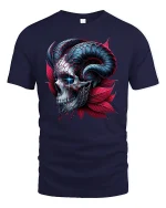 Dark Skull Horns T-Shirt - Gothic Devil Art Tee - navy t-shirt on white background