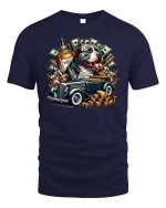 Gangsta Dog T-Shirt - Money Whiskey Car Art Tee - navy t-shirt on white background