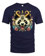 Demon Panda T-Shirt - Crazy Horned Beast Art Tee - navy t-shirt on white background