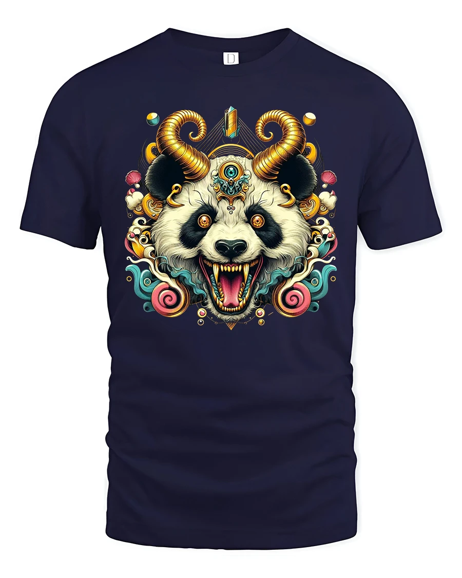Demon Panda T-Shirt - Crazy Horned Beast Art Tee - 1 Demon Panda T-Shirt - Crazy Horned Beast Art Tee - navy t-shirt on white background