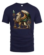 Golden Griffin T-Shirt - Mythic Guardian Art Tee - navy t-shirt on white background