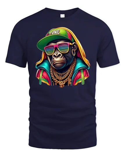 Swag Monkey T-Shirt - Cool Hip Hop Streetwear Tee - navy t-shirt on white background