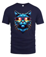 Sunset Cool Cat T-Shirt - Tropical Beach Vibe Tee - navy t-shirt on white background