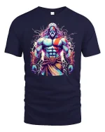 Thunder God Warrior T-Shirt - Myth Power Art Tee - navy t-shirt on white background