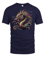 Firestorm Dragon T-Shirt - Mythic Oriental Art Tee - navy t-shirt on white background