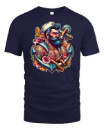 Old Sailor Anchor T-Shirt - Nautical Tattoo Art Tee - navy t-shirt on white background