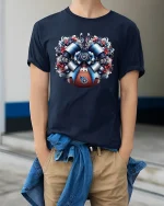 Football Bow T-Shirt - Cute Game Day Spirit Tee - model wearing navy tee with hands in pockets