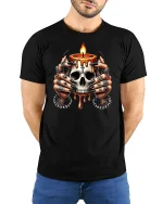 Skull Candle Hands T-Shirt - Gothic Witch Art Tee - model wearing black tee with hands behind back