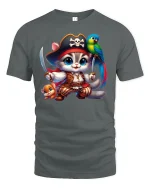 Musical Cat and Parrot T-Shirt - Cute Funny Art Tee - gray t-shirt on white background