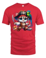 Musical Cat and Parrot T-Shirt - Cute Funny Art Tee - red t-shirt on white background