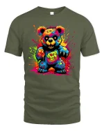 Lion Family T-Shirt - Majestic Safari Sunset Art Tee - military green t-shirt on white background