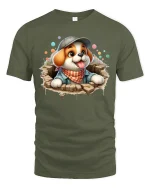 Funky Hedgehog T-Shirt - Cute Funny Animal Style Tee - military green t-shirt on white background