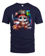 Musical Cat and Parrot T-Shirt - Cute Funny Art Tee - navy t-shirt on white background