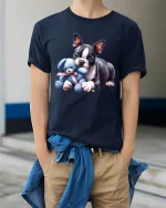 Cute Puppy T-Shirt - Adorable Dog Lover Gift Tee - model wearing navy tee with hands in pockets