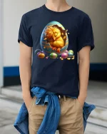 Cool Hedgehog T-Shirt - Funny Colorful Style Tee - model wearing navy tee with hands in pockets