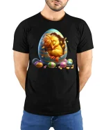 Cool Hedgehog T-Shirt - Funny Colorful Style Tee - model wearing black tee with hands behind back
