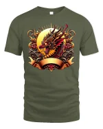 Fierce Dragon Warrior Graphic T-shirt - military green t-shirt on white background