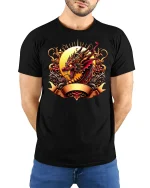 Fierce Dragon Warrior Graphic T-shirt - model wearing black tee with hands behind back