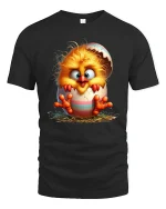 Cute Baby Chick Cracked Egg Funny Easter T-Shirt - black t-shirt on white background