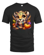 Cute Fall Cheetah With Pumpkin Cozy Autumn T-Shirt - black t-shirt on white background